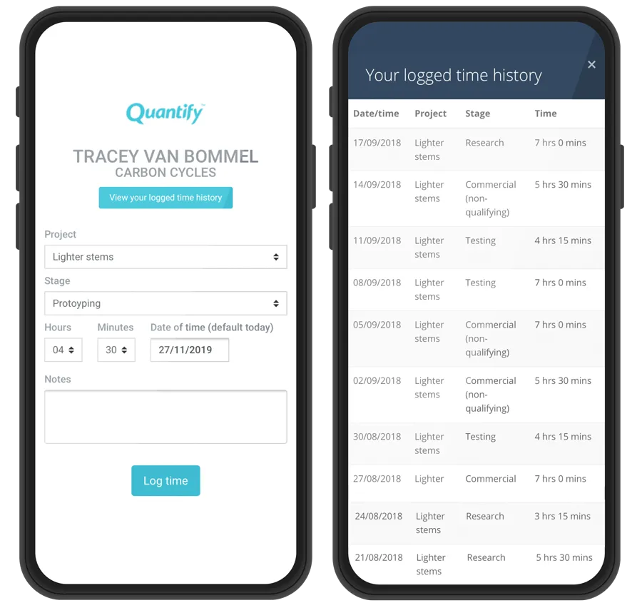 Screenshot of time tracker