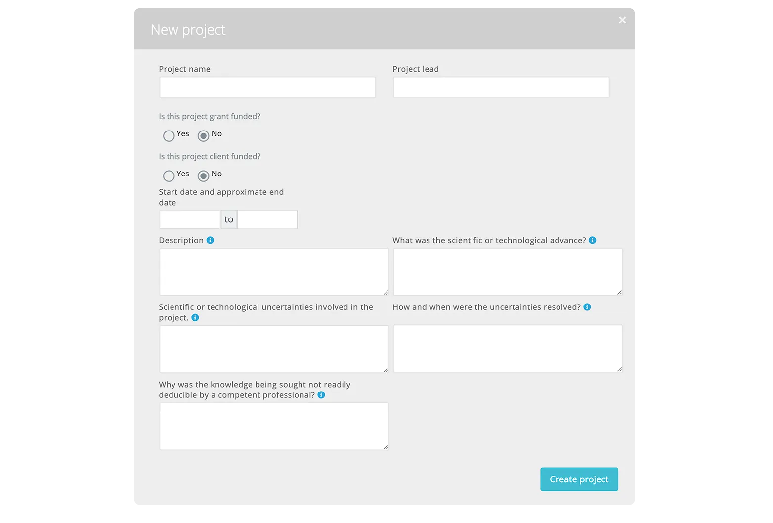 Screenshot of projects